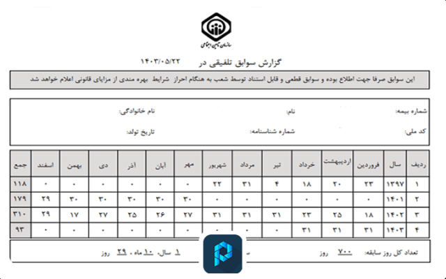 نمونه سوابق بیمه تامین اجتماعی