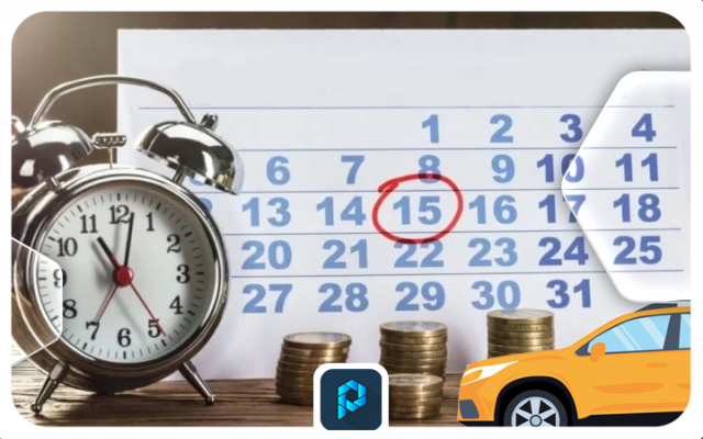تقویم که مهلت ۱۵ روز زمان پرداخت عوارض آزادراهی ماشین زرد را نشان می‌دهد